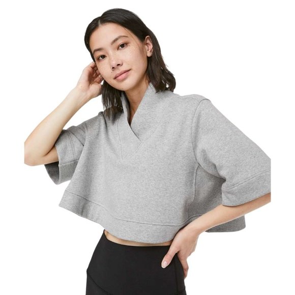 Lululemon SMALL Gray Know Your Angles Crop V-Neck Pullover Fleece Poncho - Picture 2 of 12